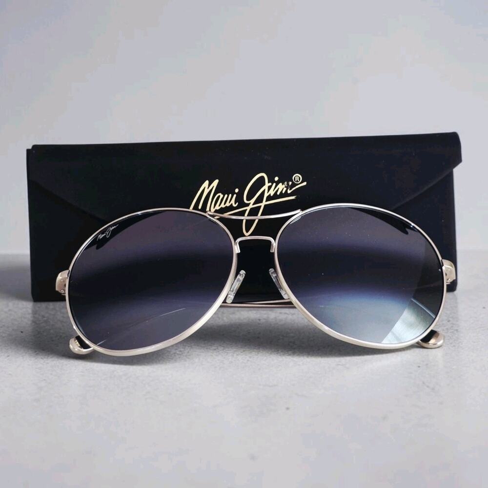 Maui Jim Opihi MJ547-17 Titanium Aviator Sunglasses Silver Polarized New in Case